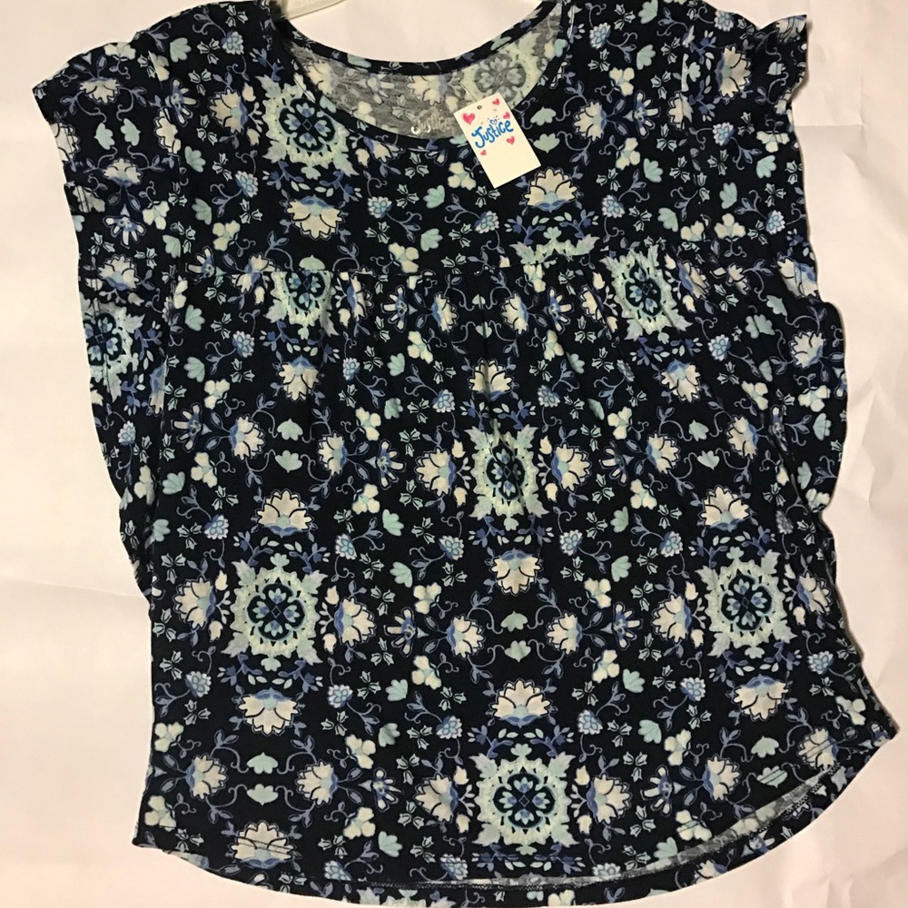 Blue pattern frill wide sleeves top